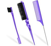Sularpek 3 Piezas Kit Peine Peinar Cabello,Cepillo de Pelo Esponjoso de,Cepillo de Borde de Boble Cara,Peine de Cola de Rata de Peluqueria Profesional para Salones y Peluquerías(Púrpura)