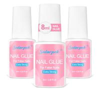 Sularpek Pegamento Uñas Postizas, 3 * 8 ML Pegamento Uñas Postizas Super Fuerte, Pegamento Uñas con Cepillo, Nail Glue, para Uñas Acrílicas de Uñas y Uñas a Presión en Secado