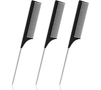 Sularpek Peines de Cola, 3 Piezas Fibra Carbono, Antiestático, Pintail de Acero Inoxidable, Peine de Peluquería Resistente al Calor para Mujer y Hombre