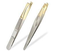 Sularpek Pinzas Depilar Profesionales, 2 pcs Pinza de Precisión con Punta Cangrejo, Pinza Cejas para Cejas Pestañas, Pelo Encarnado,Pelo de Barba, Acero Inoxidable (Dorado)