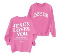 Sulayesh Sudadera de forro polar cristiana para mujer, Jesús te ama, Jesús es rey, sudaderas con capucha, creencias religiosas, Dios, camisas, tops de gran tamaño, Rosa., XL