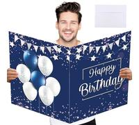SULICRE Tarjeta de cumpleaños jumbo con sobre, tarjeta de felicitación extragrande de 22 x 14 pulgadas para mujeres y hombres, jefes, libro de invitados gigante de feliz cumpleaños, suministros de