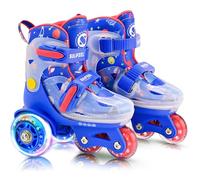 SULIFEEL Patines ajustables para niños y niñas, con ruedas con luces LED intermitentes y sistema de equilibrio de tres puntos, adecuados para principiantes en patinaje interior