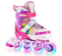 SULIFEEL Patines con arcoíris y unicornio ajustables en negro para niños con ruedas luminosas para niños
