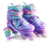 SULIFEEL Patines de ruedas ajustables para niños para niñas y niños, diversión iluminada luz flash ruedas de tres puntos tipo equilibrio adecuado para principiantes patinaje interior