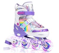 SULIFEEL Rainbow Unicorn Patines en línea para niñas Niños 4 Tamaño Ajustable Ruedas iluminadas Patines para niños Principiantes