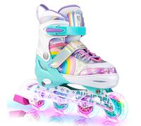 SULIFEEL Rainbow Unicorn Patines en línea para niñas Niños 4 Tamaño Ajustable Ruedas iluminadas Patines para niños Principiantes (Verde, Large (EU 36-39))