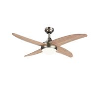 Sulion Ventilador de Techo ACHILIA Níquel con Palas Madera Clara | Luz LED Regulable con Difusor Cristal Opal | 2 Casquillos E27 | Motor DC Silencioso | Función Verano/Invierno | Temporizador