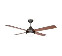 Sulion - Ventilador de Techo BALOO - Motor DC Silencioso, 4 Palas Reversibles Madera Clara/Oscura, Difusor de Cristal Opal, Temporizador, Modo Invierno-Verano, Apto Bombillas E27, Marrón Ø122 cm