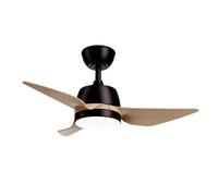 Sulion Ventilador de Techo MARINA Luz LED 24W Regulable - Motor DC Silencioso, Negro con Palas de Color Madera Clara, IP44, 5 Velocidades, Temporizador, Función Invierno-Verano, Ø86 cm
