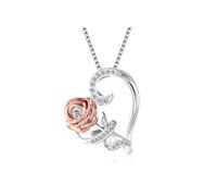SULIUDAJI 1PC Collar Mujer Grabado Plata de Ley Corazón y Rosa con Piedra de Nacimiento Cristal Joyería Regalo Original Madre Mamá Abuela Esposa Novia Hija