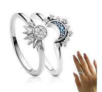 SULIUDAJI 2 Piezas Anillo Sol Y Luna Mujer Set, Anillos Mujer Anillo Abierto En Capas, Ajustables Anillos Celestiales, Antiestrés Anillo, Elegante Piedra Preciosa Regalo Para Mujer