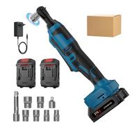 Sulobom Juego de llaves de carraca eléctricas, 3/8 pulgadas, con batería de 3000 mAh, 2 baterías y cargador, 8 enchufes, luz LED, llave de carraca de 850 Nm para muebles y coches