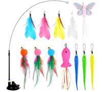 SULOLI 12 piezas de juguete para gatos autoempleo, pesca interactiva natural para gatos con ventosas, juguete de inteligencia con plumas