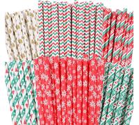 SULOLI 150 Piezas Pajitas de Papel Coloridas，6 Estilos de Pajitas de Copo de Nieve para Àrbol de Navidad，Pajillas Reciclables para Bodas，Fiestas，Cumpleaños