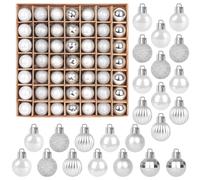 SULOLI 49PCS Bolas de Navidad de 3cm，Conjunto de Bolas de Navidad，Hermosa Bola de Árbol de Navida,Bolas Navideñas de Plástico para Decoración del Banquete de Boda，Cumpleaños,Hogar(Plateado)