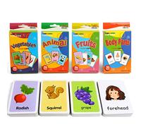 SULOLI Tarjetas educativas para niños, 4 cajas de tarjetas flash con animales, frutas, verduras y partes del cuerpo, tarjetas de imagen para promoción del habla, tarjetas de 7,8 x 11,7 cm para niños