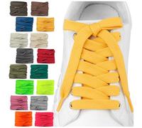 SULPO 2 pares de cordones planos - 12 mm de ancho para zapatos - 60 - 200 cm - Lavable y resistente al desgarro de poliéster - 18 colores, amarillo, 75cm - 2 Paare