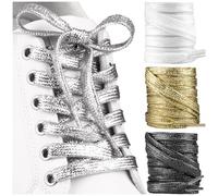 SULPO 2 pares de cordones planos con purpurina, para zapatillas deportivas, botas y zapatos de fiesta, de 90 cm hasta 150 cm, plata, 150
