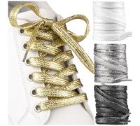 SULPO 2 pares de cordones planos con purpurina, para zapatillas deportivas, botas y zapatos de fiesta, de 90 cm hasta 150 cm, dorado, 120