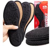 SULPO 2 Pares Plantillas de Invierno - Suaves y Cálidas Plantillas de Lana de Oveja - Corcho Natural - Forros Gruesos de Aislamiento Térmico, Ribeteado Reforzado - Tallas: 36-47, negro