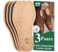 SULPO 3 pares de plantillas de piel con carbón activo, para hombre y mujer, antisudor, absorbentes de olores, transpirables, piel natural, tallas 36-48