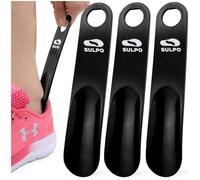 SULPO Calzador de plástico - Calzador pequeño con agujero para colgar - Cuerno robusto de plástico - Calzador pequeño - 19 cm/Negro / 3 unidades