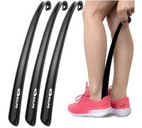 SULPO Calzador largo de plástico - Calzador largo con agujero para colgar - Cuerno robusto de plástico - Calzador - 42 cm/Negro / 3 unidades