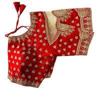 Sumaira Tex Blusa pesada de seda Milán bordada con diamantes de corte de red de trabajo para mujer, Rojo, 1 count (Pack of 1)