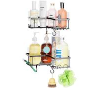 SUMAITech Estanteria Baño sin Taladro, Estanteria Esquina Ducha 2 Piezas, Estante Baño Adhesivo, Estante Ducha con 4 ganchos y estante de Afeitadora, Organizador Baño Cocina, Negro