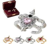 Sumcalio Juego de piercings de espada ajustable vintage con forma de corazón, anillos góticos con diamantes de imitación, joyería entrelazada, Metal, No.