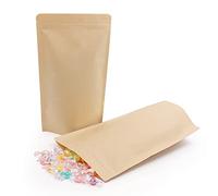 SumDirect 50 bolsas de papel kraft de 18 x 30 cm, con cierre de cremallera, reutilizables, con forro de lámina con muesca rasgada, sellado al calor, para almacenar, galletas, té y beber