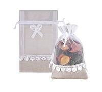 SumDirect Bolsa de arpillera con cordón rosa, 20 bolsas de regalo de organza de yute de encaje de 4 x 6 pulgadas, bolsas de regalo de lino transparente para boda