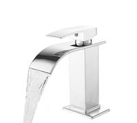 Sumeber Grifo de baño, cascada, grifo de baño de acero inoxidable, grifo de lavabo cascada con caño altura 110 mm, grifo monomando para lavabo de agua caliente y fría, grifos mezcladores de baño