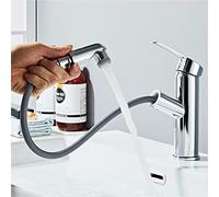 Sumeber Grifo de baño con grifo extraíble para lavabo con 2 tipos de chorro, adecuado para lavabo de encimera, grifo mezclador cálido y frío (ducha extensible plateada)