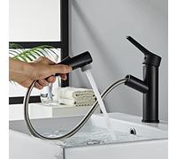 Sumeber Grifo de baño negro con grifo de lavabo extraíble con 2 tipos de chorro, grifo mezclador adecuado para lavabo caliente y frío