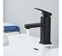 Sumeber Grifo de baño plateado, grifo de lavabo cuadrado, grifo mezclador de baño, grifo monomando de acero inoxidable, grifo de baño con tubo de entrada de agua (cuadrado corto negro)..