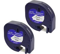 Sumedtec - Pack de 2 Unidades Cintas de plástico para impresoras de etiquetas negro sobre transparente, Compatible con DYMO 12267, S0721530, S0721550 y LT100H, LT100T, LT110T de 12mm x 4m.