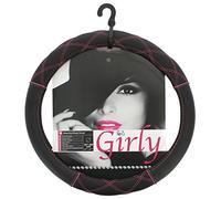 Sumex FVP1215 Pink Crossed Funda de Volante Universal, 37-39 cm, Color Negro con Costuras Rosas