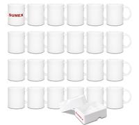 Sumex Juego de 24 tazas de café de cerámica blanca de sublimación de 325 ml para té, leche, latte, cacao caliente