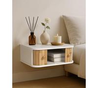 SUMGAR Mesita de Noche Flotantes de bambú | Mesilla de Noche Cajonera con 2 Puertas correderas | Nochero para Dormitorio en Blanco para Dormitorio, salón, decoración Boho 38x30x15cm Blanco
