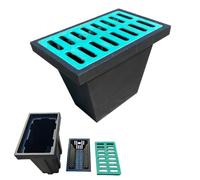 Sumidero de drenaje cuadrado grande con cesta de basura y rejilla, no preperforado, capacidad de carga de 300 kg para patio, jardín, bajante de césped, 75 x 45 x 80 cm