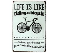 Sumik Life is Like Riding A Bicycle You Much Keep Moving, Metal Tin Sign, Vintage Art Poster Plaque Garaje Home Wall Decor