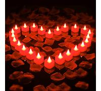 Sumind 1000 Piezas Pétalos de Rosa Falsos Artificiales y 24 Velas LED sin Llama en Forma de Corazón Velas LED de Amor Romántico para Romántico Aniversario Bodas Día de San Valentín (Rojo)
