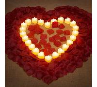 Sumind 1000 Piezas Pétalos de Rosa Falsos Artificiales y 24 Velas LED sin Llama en Forma de Corazón Velas LED de Amor Romántico para Romántico Aniversario Bodas Día de San Valentín
