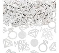 Sumind 220 piezas de confeti de mesa de boda, anillo de diamantes de plata con diseño de Mr and Mrs. Confeti de diamantes circulares con purpurina para ceremonia de matrimonio, aniversario, San