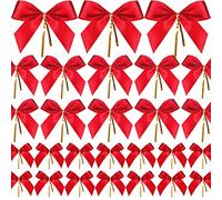 Sumind 48 Lazos de Navidad con Lazo Rojo para árbol de Navidad, Corona de Navidad, decoración (3 tamaños Surtidos)