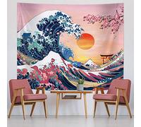 Sumind Tapiz de Olas Oceánicas Tapiz de Atardecer Tapiz Japonés Kanagawa de Colgante en Pared Tapiz Fondo de Naturaleza de Flor de Cerezo Gran Ola para Decoración (59 x 51 Pulgadas)