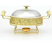 Suministros de catering, juego de buffet con plato for calentar alimentos con diseño dorado, redondo de acero inoxidable con tapa for bodas, fiestas, banquetes(28 cm)