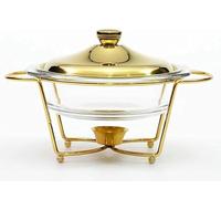 Suministros de catering, juego de buffet con plato for calentar alimentos, plato redondo de 2 cuartos con acabado de vidrio, con soporte for combustible y tapa for buffet, bodas, fiestas(Gold)